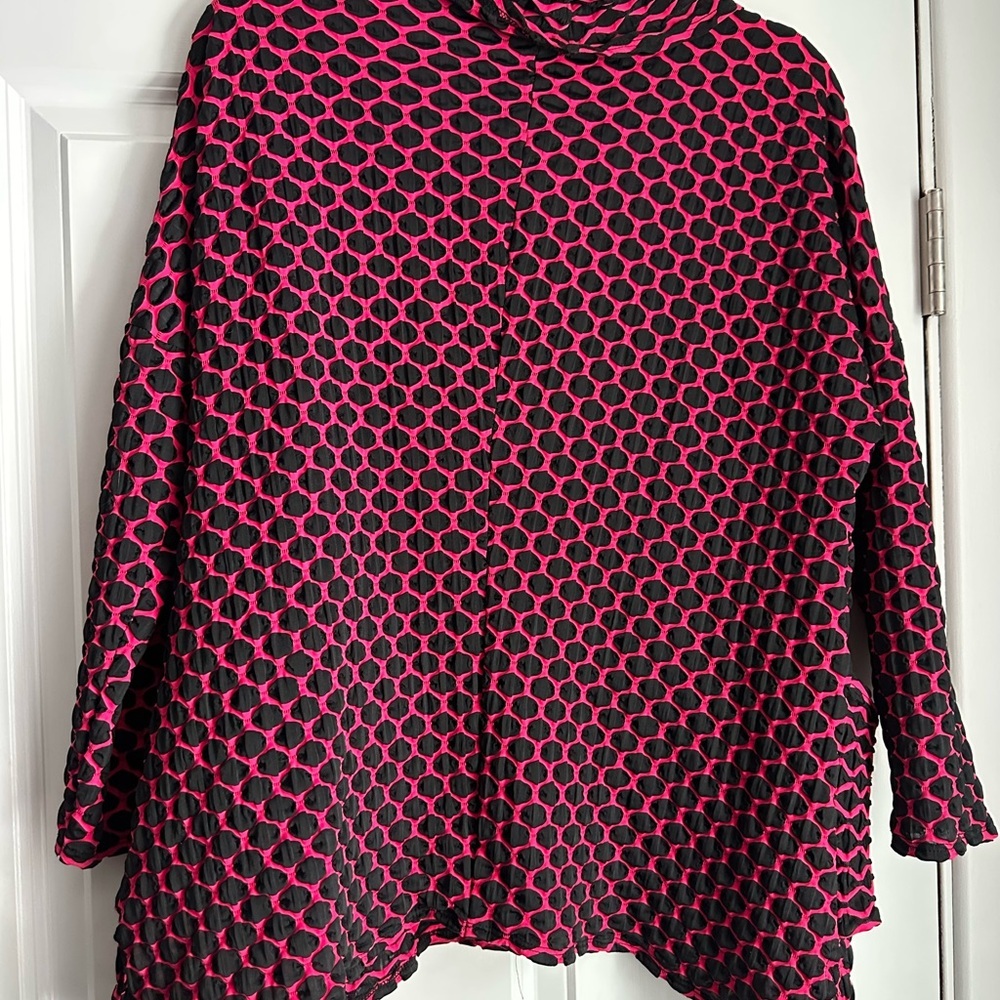 I.C. BY CONNIE K Lagenlook Art To Wear Pink Black Cowl Neck Tunic Top Sz XL - Picture 2 of 6